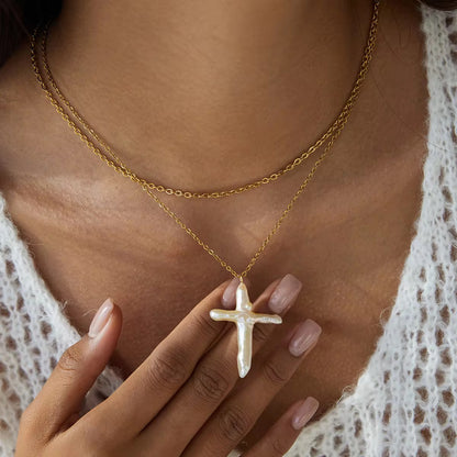 Maris Pearl Cross Necklace