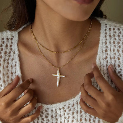 Maris Pearl Cross Necklace
