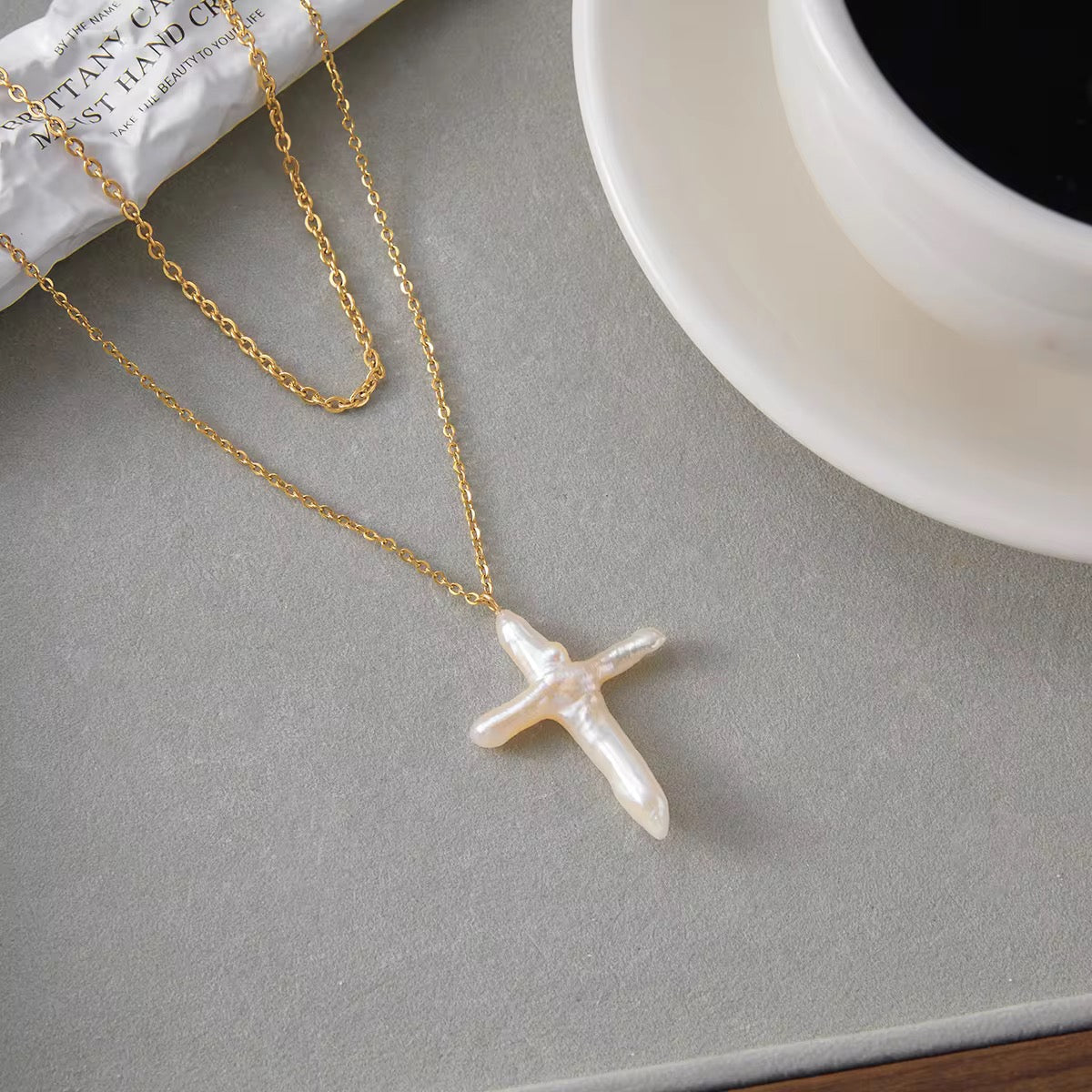 Maris Pearl Cross Necklace