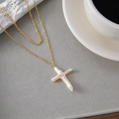 Maris Pearl Cross Necklace