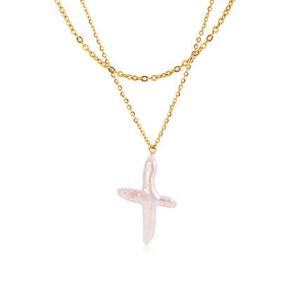Maris Pearl Cross Necklace