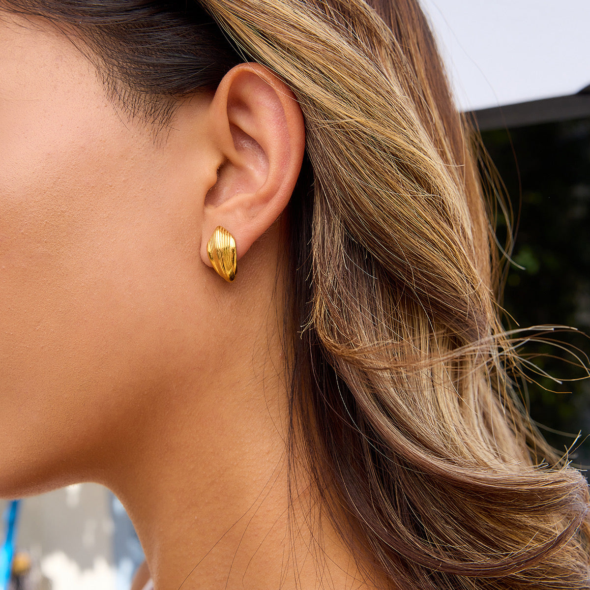 Gold Ripple Huggie Earrings