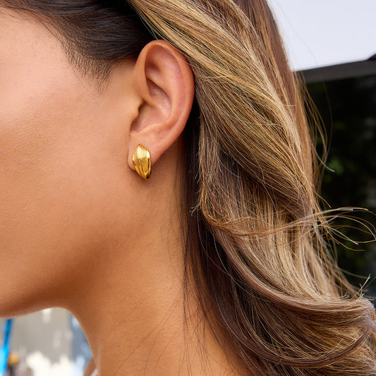 Gold Ripple Huggie Earrings