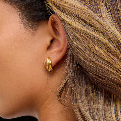 Gold Ripple Huggie Earrings
