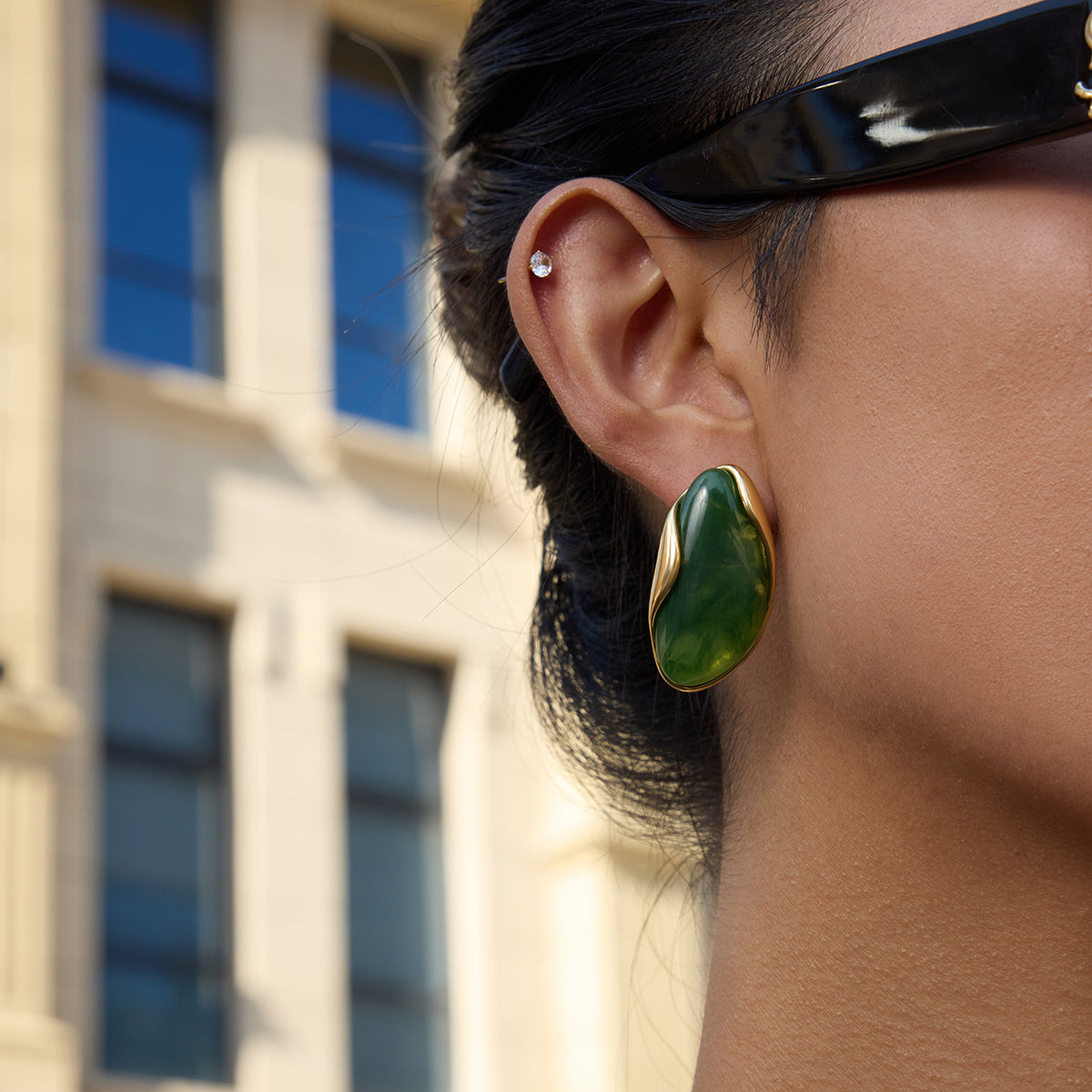 Green Resin Wave Statement Earrings