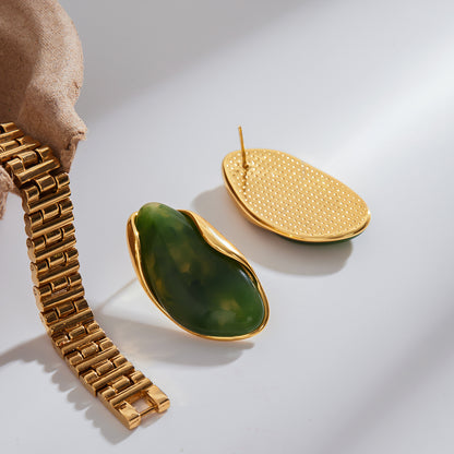 Green Resin Wave Statement Earrings