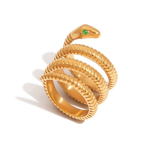Gold Emerald-Eye Snake Wrap Ring