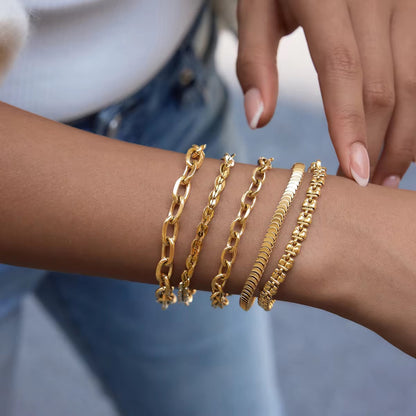 Sleek Herringbone Gold Bracelet