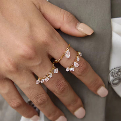 Crystal Charm Chain Ring