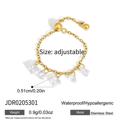 Crystal Charm Chain Ring