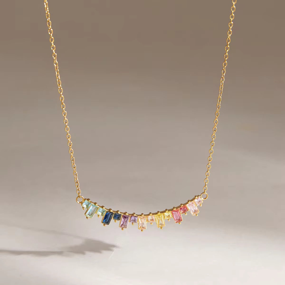 Rainbow Gemstone Bar Necklace