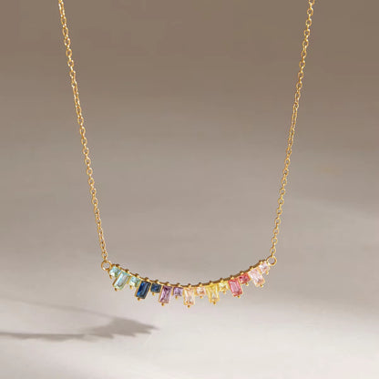 Rainbow Gemstone Bar Necklace