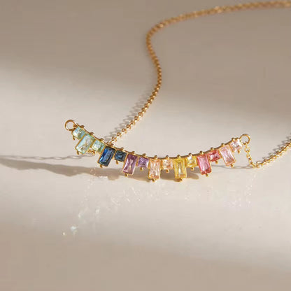 Rainbow Gemstone Bar Necklace