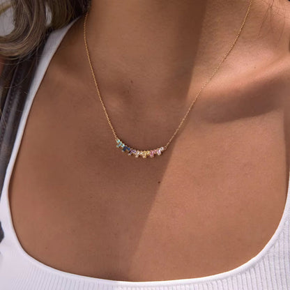 Rainbow Gemstone Bar Necklace