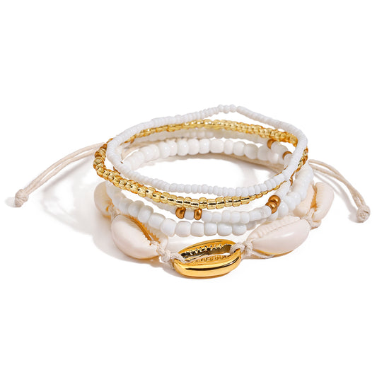 Tidal Cowrie Starfish Layered Anklet Set