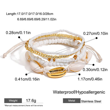 Tidal Cowrie Starfish Layered Anklet Set