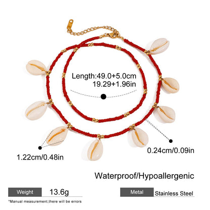 Tidal Red Cowrie Bead Ankelets