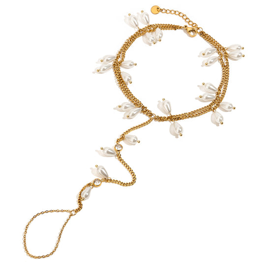 Gold Pearl Anklet with Toe Ring