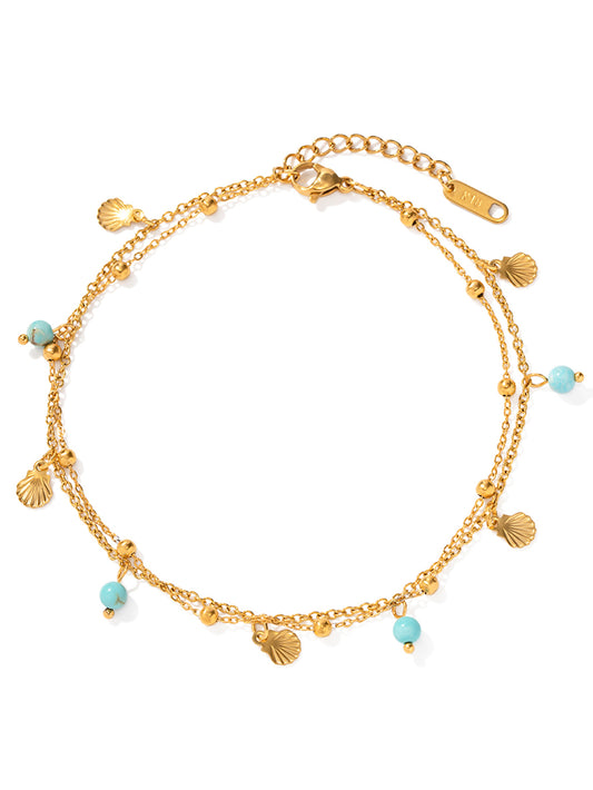 Gold Shell & Turquoise Bead Anklet