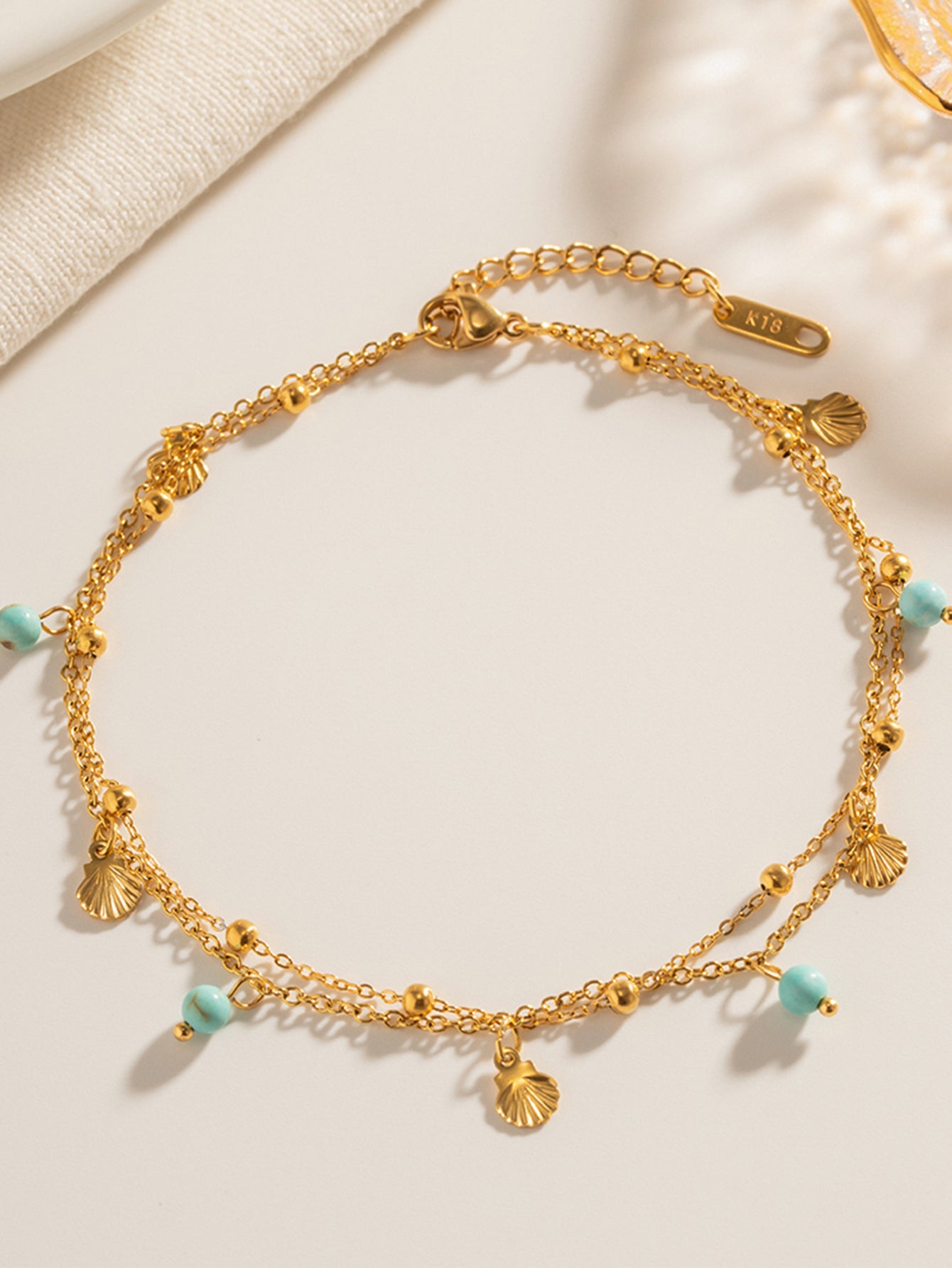 Gold Shell & Turquoise Bead Anklet