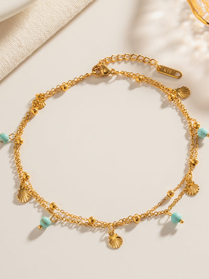 Gold Shell & Turquoise Bead Anklet