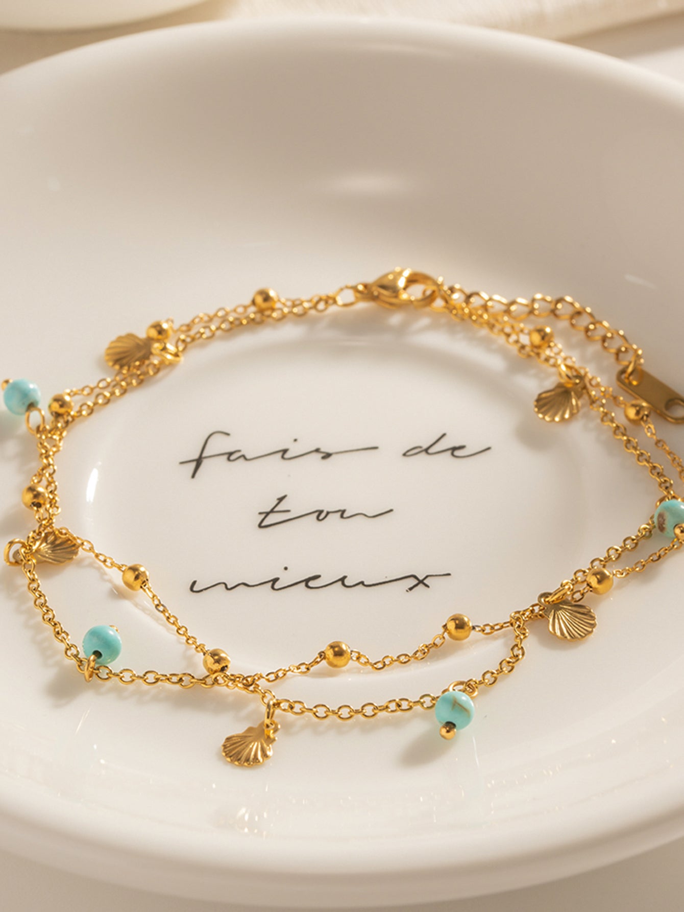 Gold Shell & Turquoise Bead Anklet