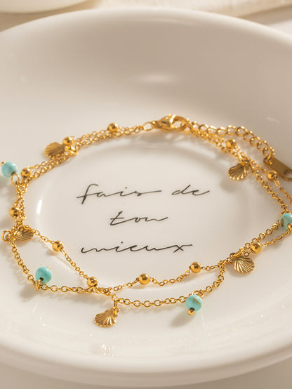 Gold Shell & Turquoise Bead Anklet