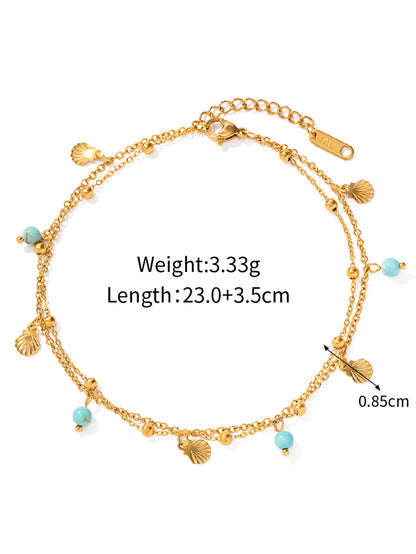Gold Shell & Turquoise Bead Anklet