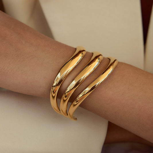 Triple Band Gold Cuff Bracelet