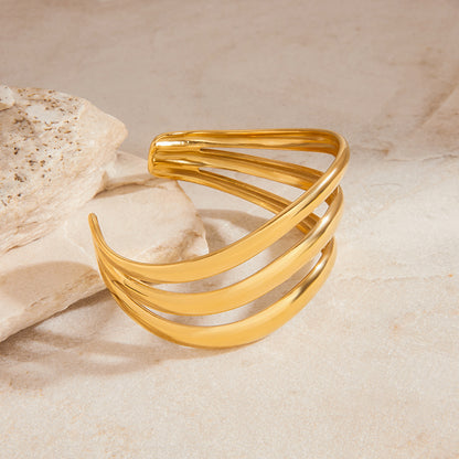 Triple Band Gold Cuff Bracelet