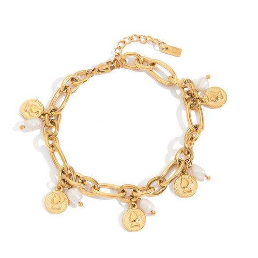 Coin Charm Link Bracelet