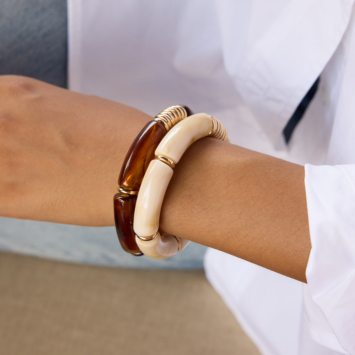 Mediterranean Marble & Amber Bangle Set