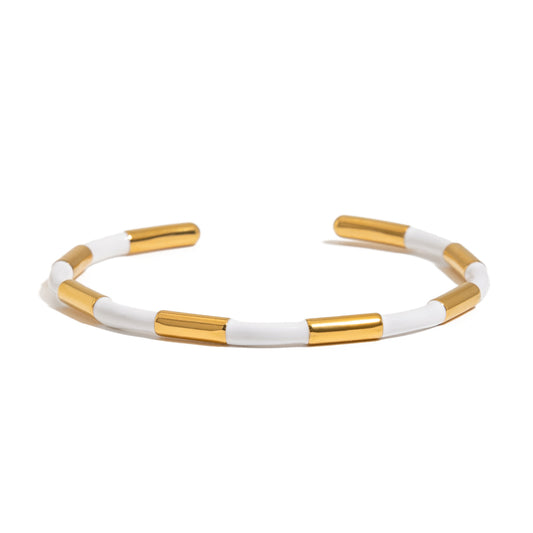 White & Gold Enamel Cuff Bracelet