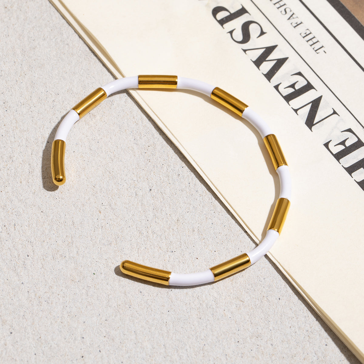 White & Gold Enamel Cuff Bracelet