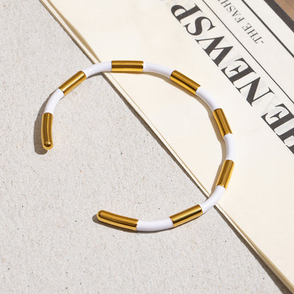 White & Gold Enamel Cuff Bracelet
