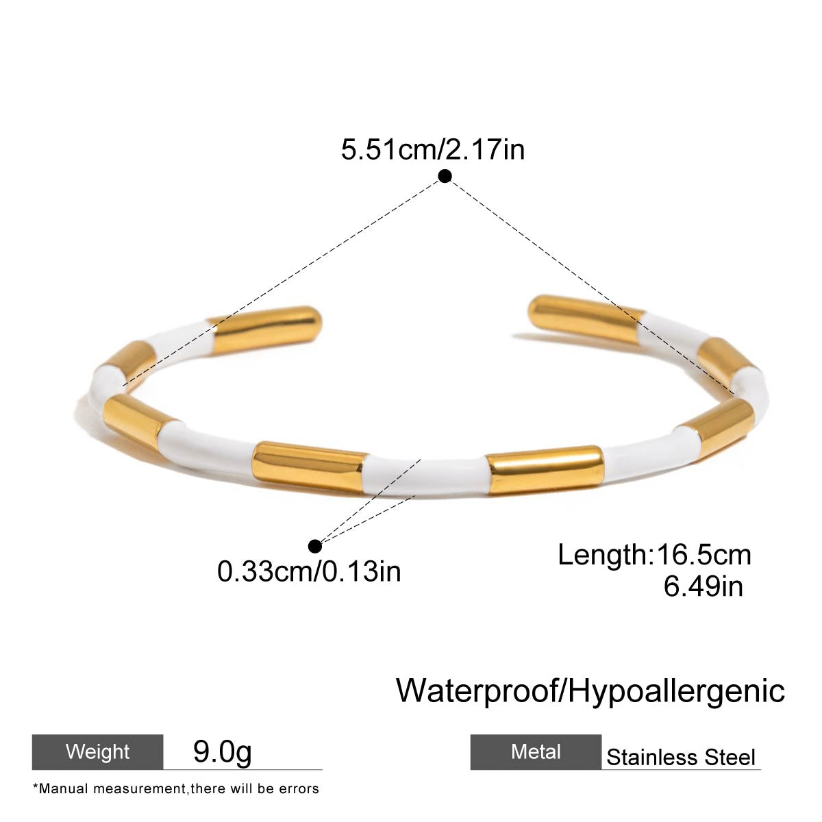 White & Gold Enamel Cuff Bracelet