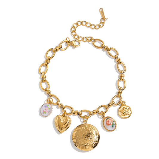 Gold Vintage Charm Bracelet with Locket