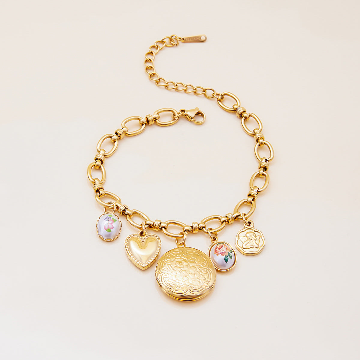 Gold Vintage Charm Bracelet with Locket