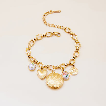 Gold Vintage Charm Bracelet with Locket