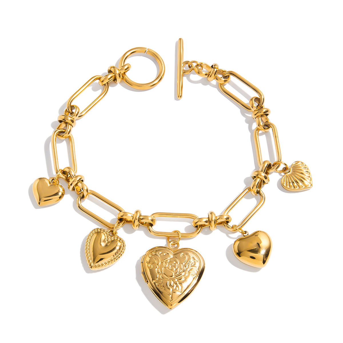 Gold Heart Toggle Charm Bracelet