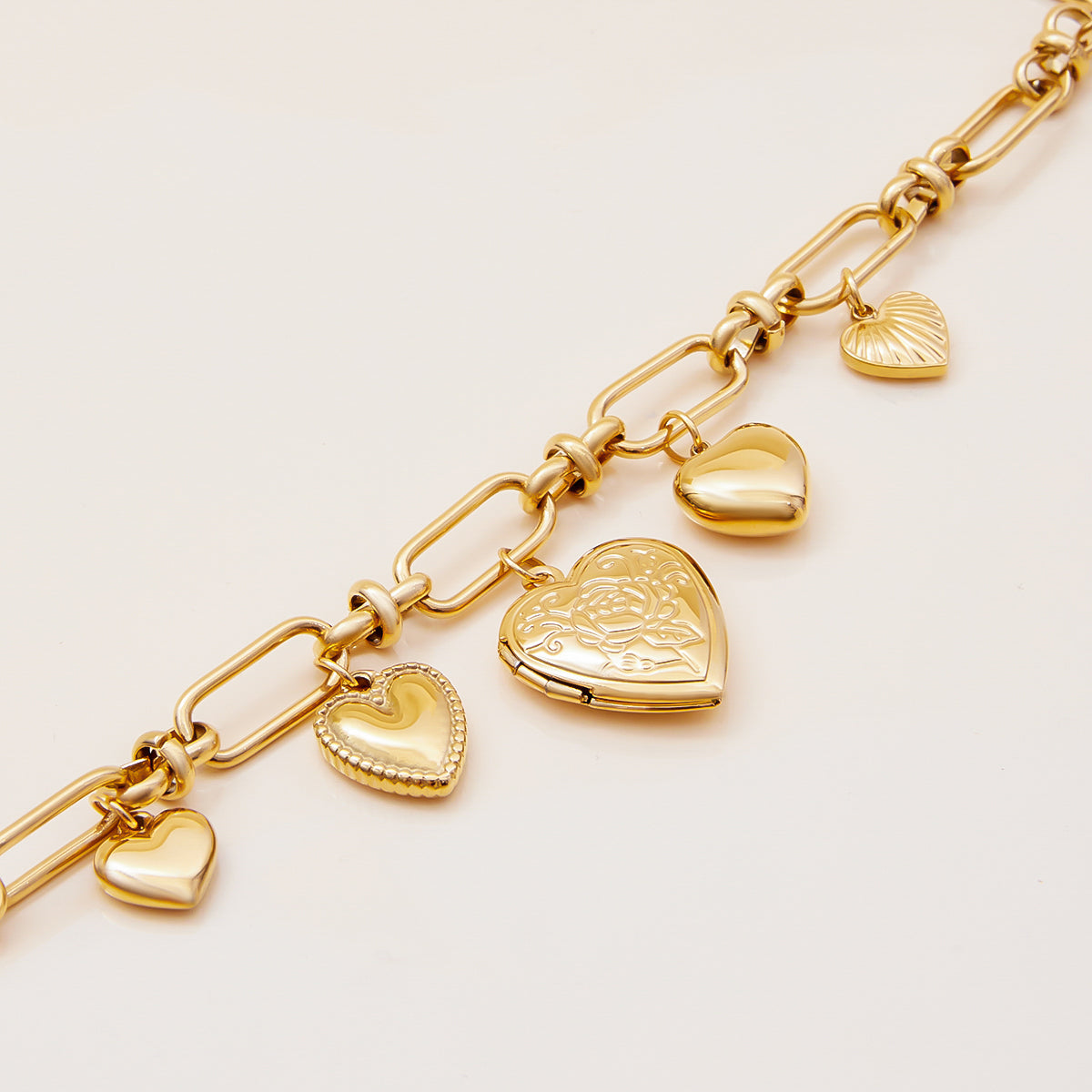 Gold Heart Toggle Charm Bracelet