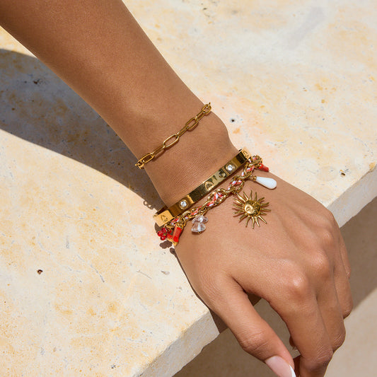 Gold Rope Charm Bracelet with Sun & Chili