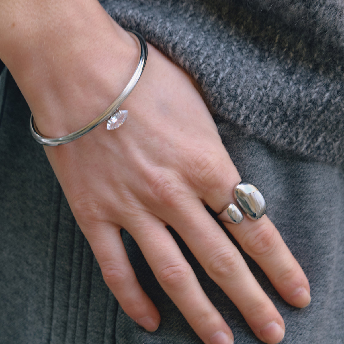 The Silver Molten Pebble Ring