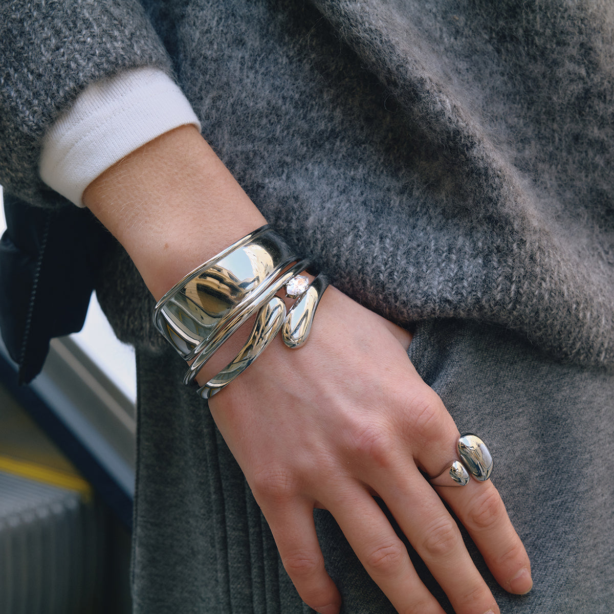 The Silver Molten Pebble Ring