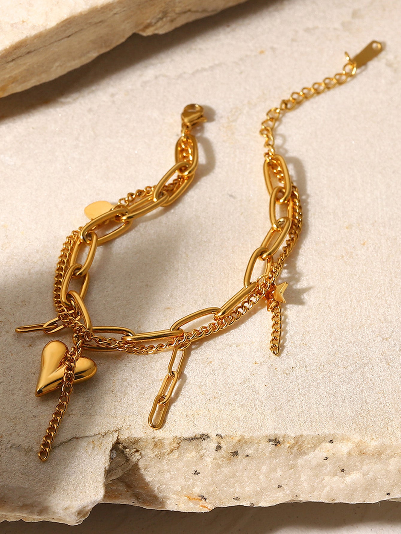 Layered Heart Charm Bracelet