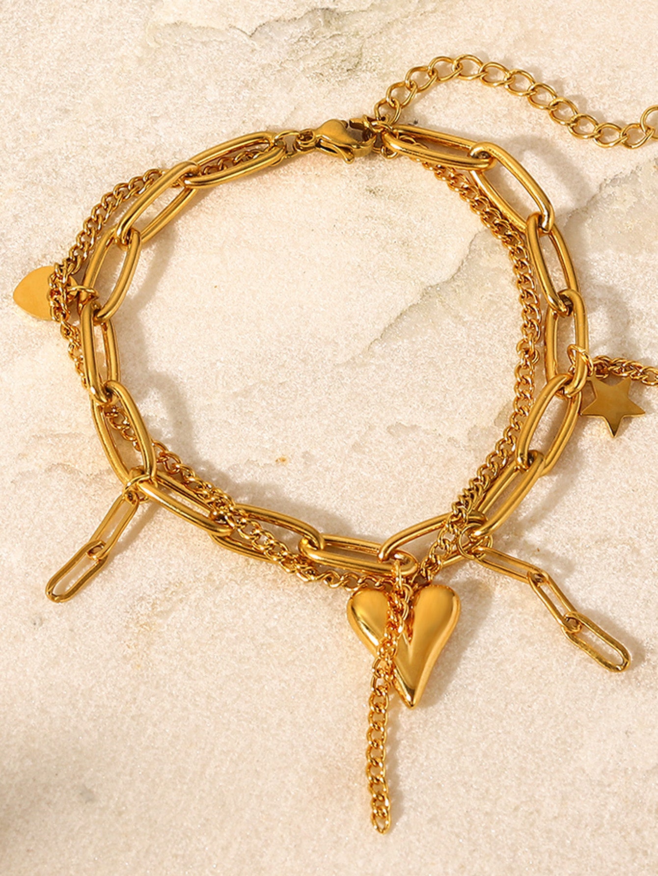 Layered Heart Charm Bracelet
