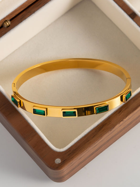 Emerald Baguette Gold Bangle
