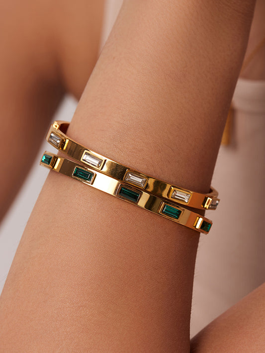 Emerald Baguette Gold Bangle