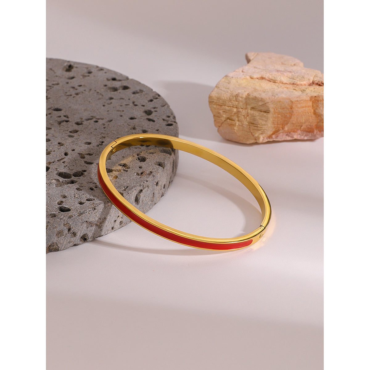 Gold & Red Enamel Bangle