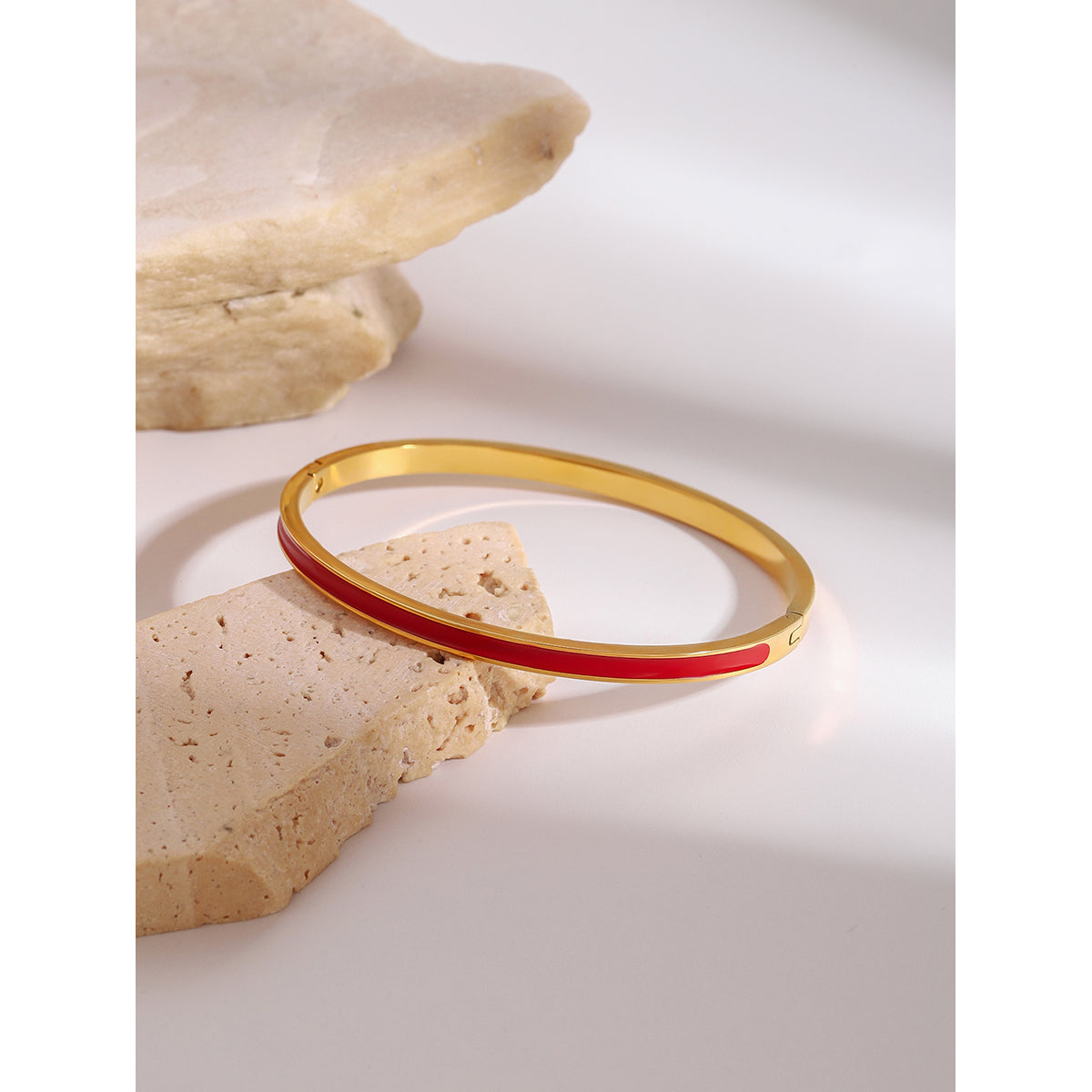 Gold & Red Enamel Bangle